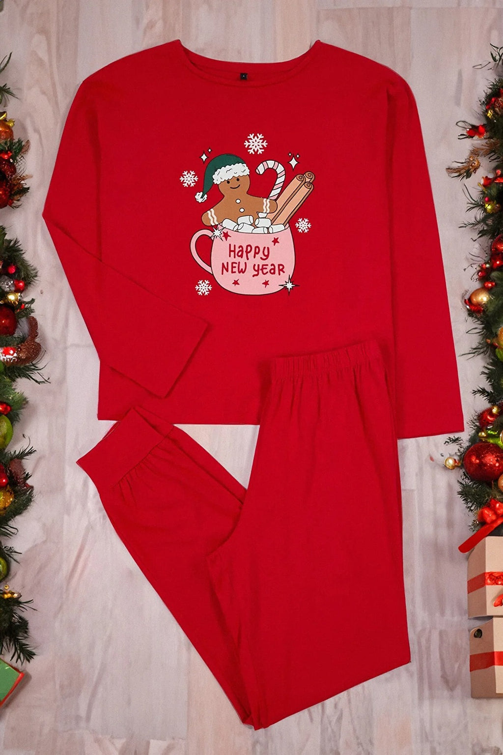 2-Piece 100% Cotton Christmas Themed Knit Pajama Set
