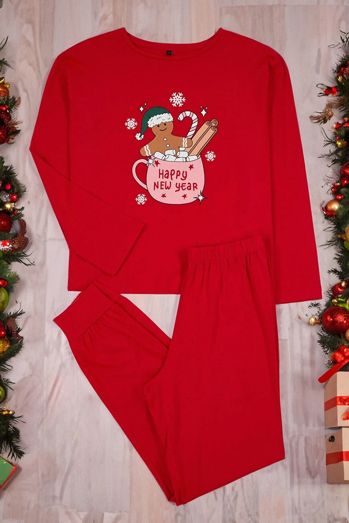 2-Piece 100% Cotton Christmas Themed Knit Pajama Set