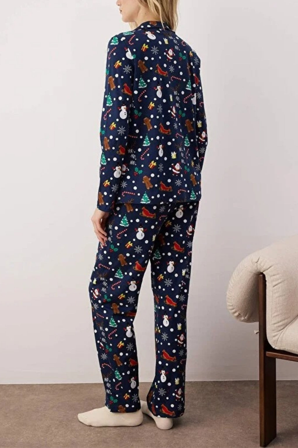 2-Piece 100% Cotton Christmas Themed Knit Pajama Set