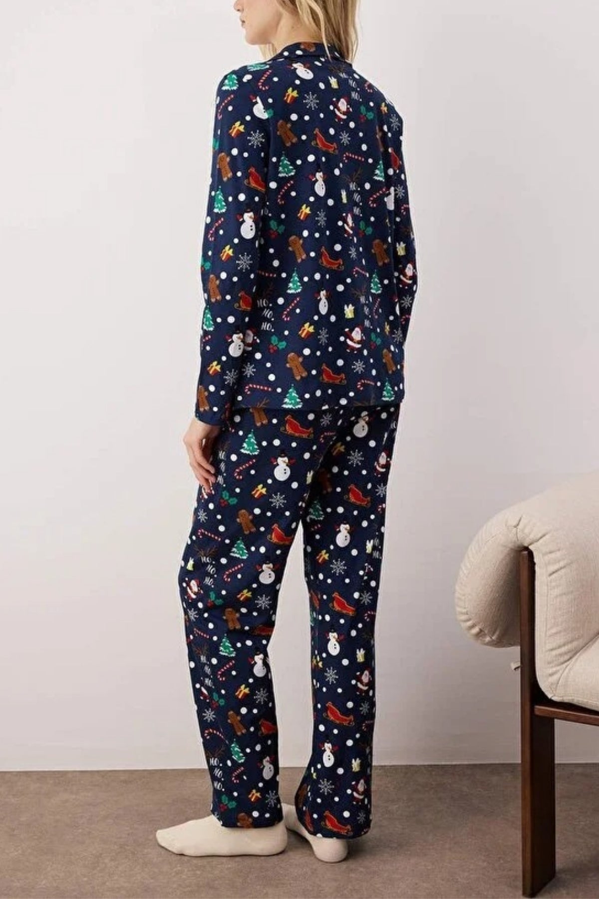 2-Piece 100% Cotton Christmas Themed Knit Pajama Set