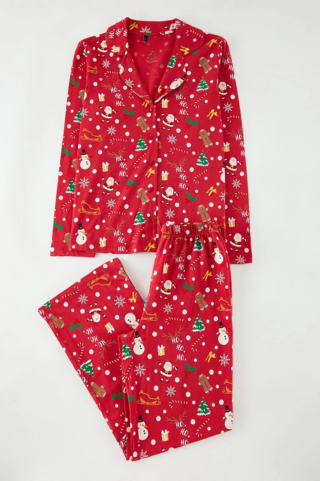 2-Piece 100% Cotton Christmas Themed Knit Pajama Set