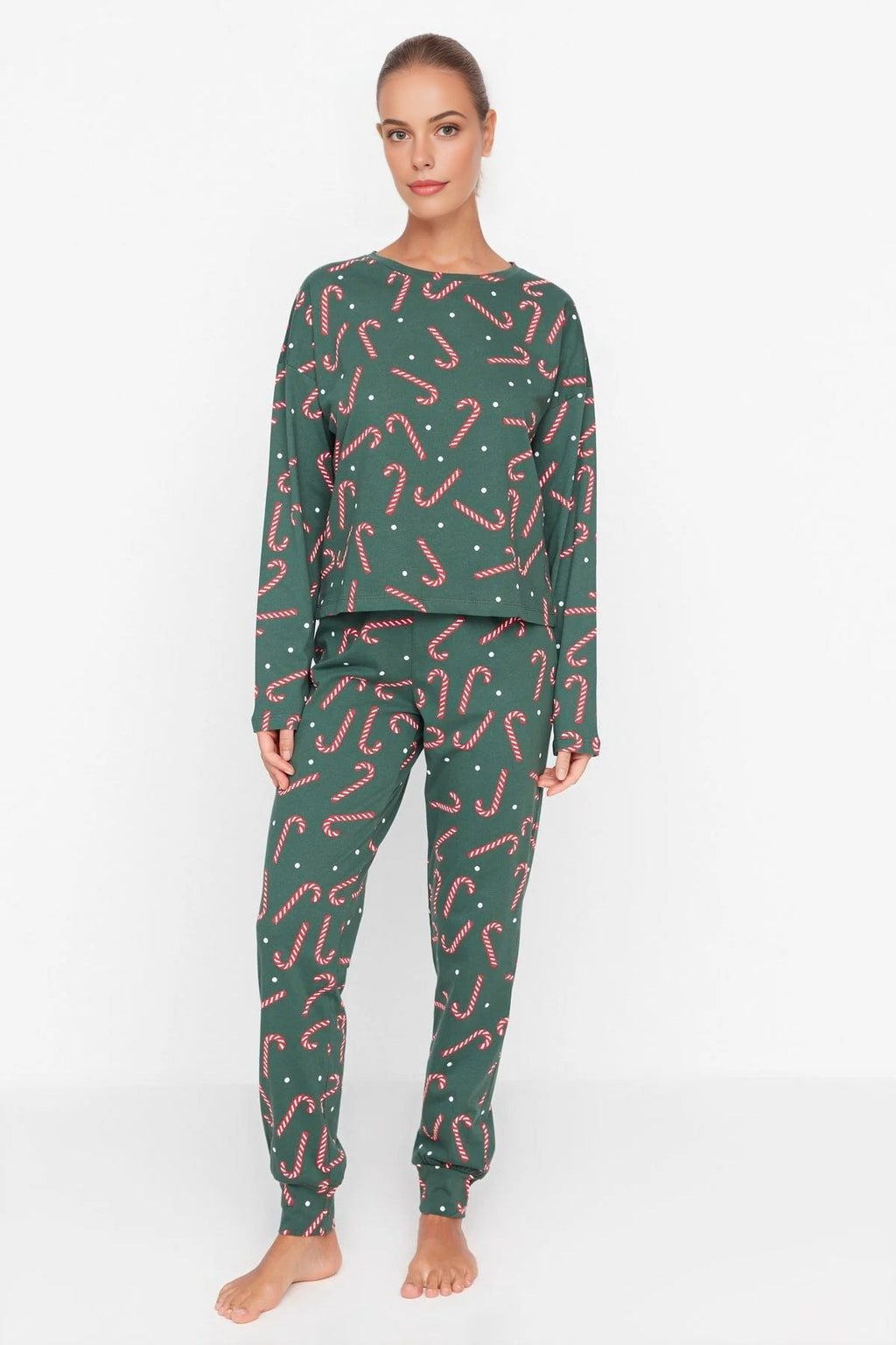 2-Piece 100% Cotton Christmas Themed Knit Pajama Set