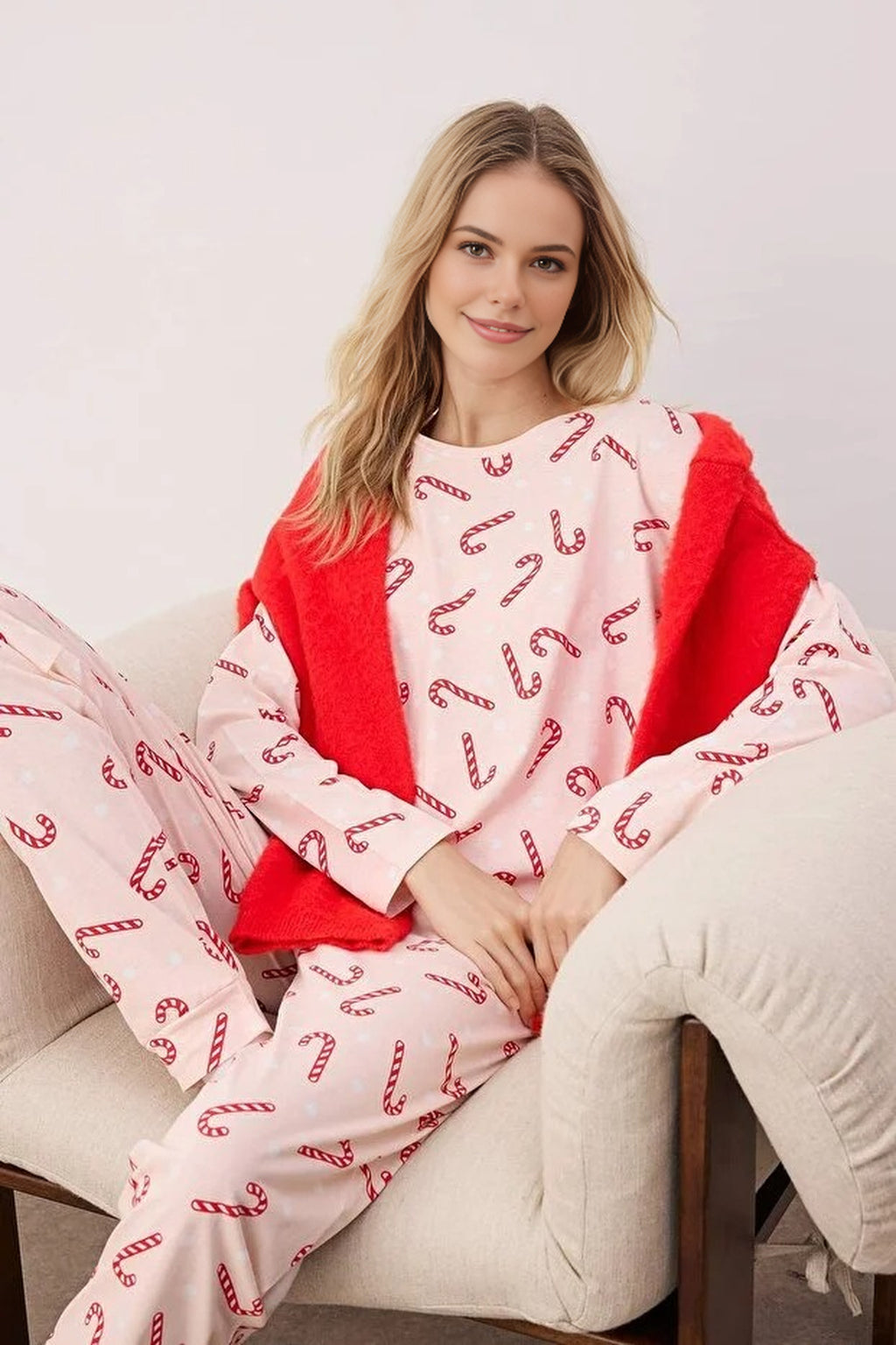 2-Piece 100% Cotton Christmas Themed Knit Pajama Set