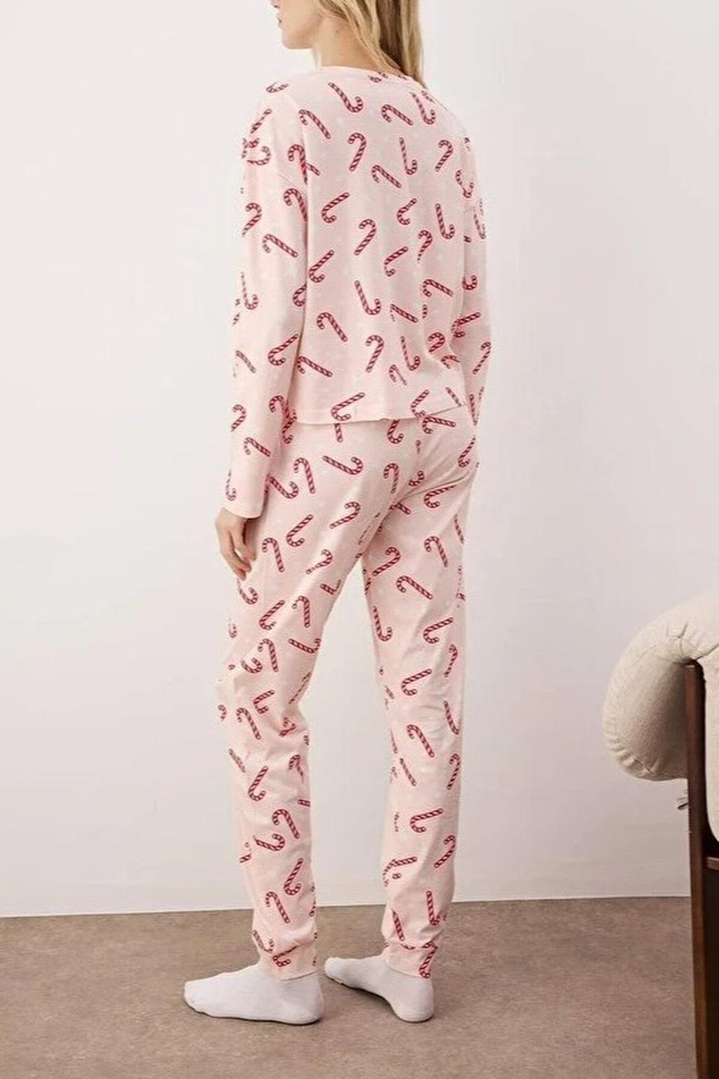 2-Piece 100% Cotton Christmas Themed Knit Pajama Set