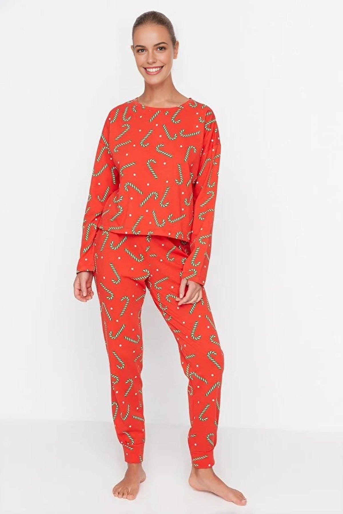 2-Piece 100% Cotton Christmas Themed Knit Pajama Set