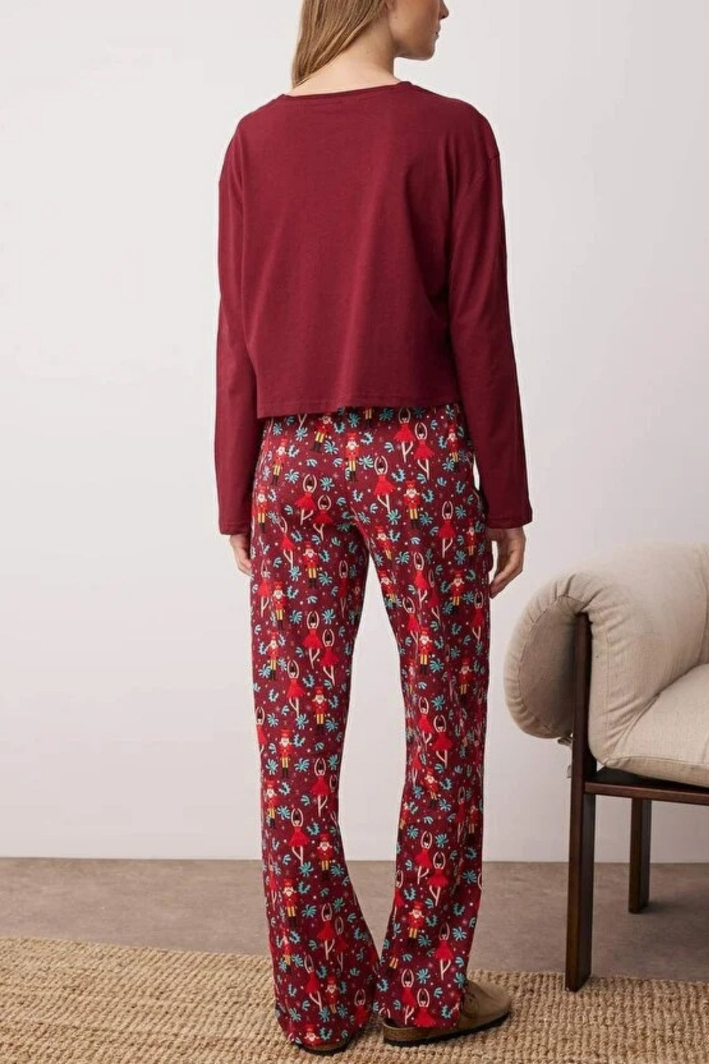 2-Piece 100% Cotton Christmas Themed Knit Pajama Set