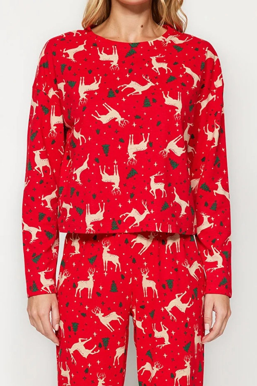 2-Piece 100% Cotton Christmas Themed Knit Pajama Set