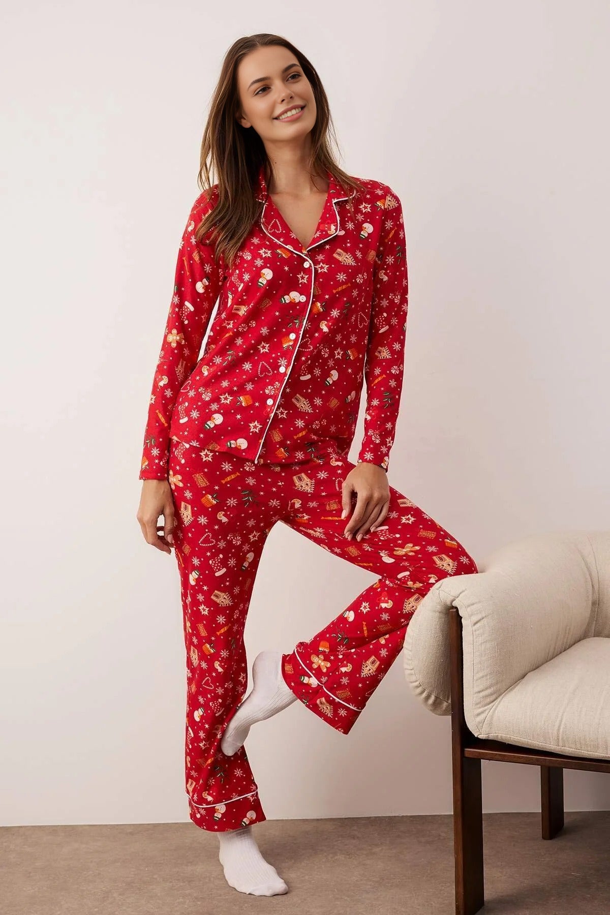 2-Piece Christmas Themed Knit Pajama Set