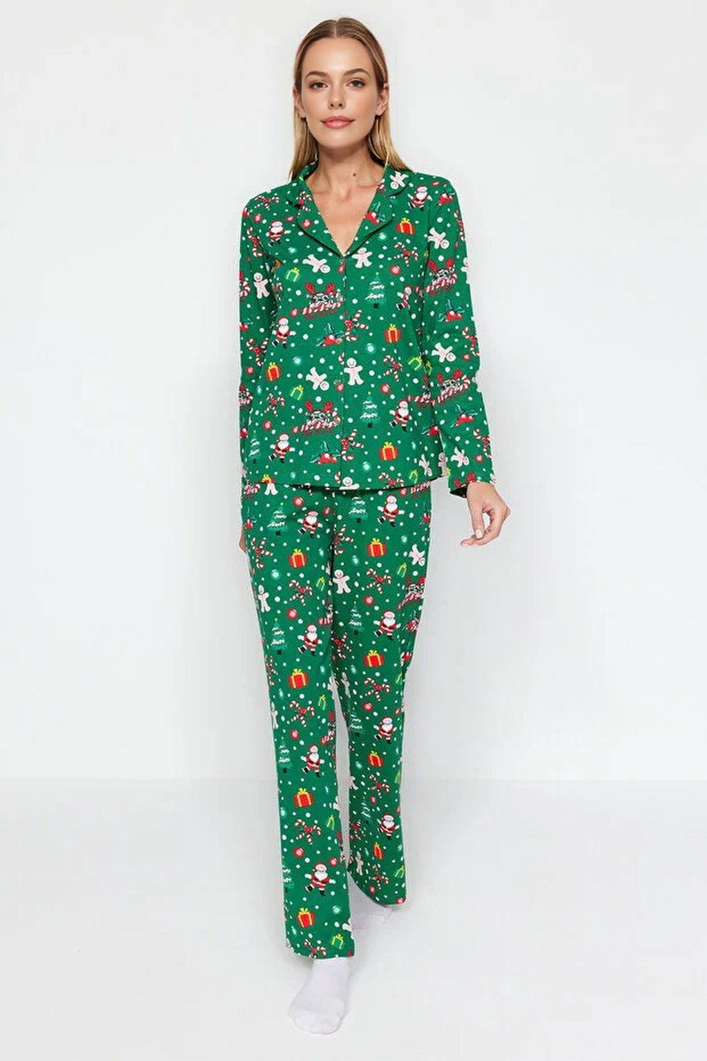 2-Piece 100% Cotton Christmas Themed Knit Pajama Set