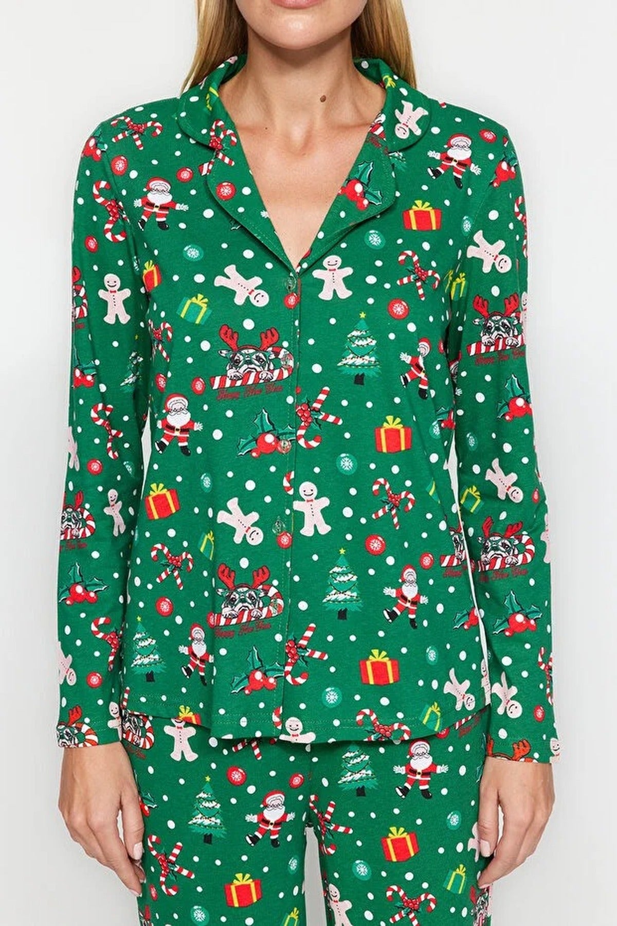 2-Piece 100% Cotton Christmas Themed Knit Pajama Set