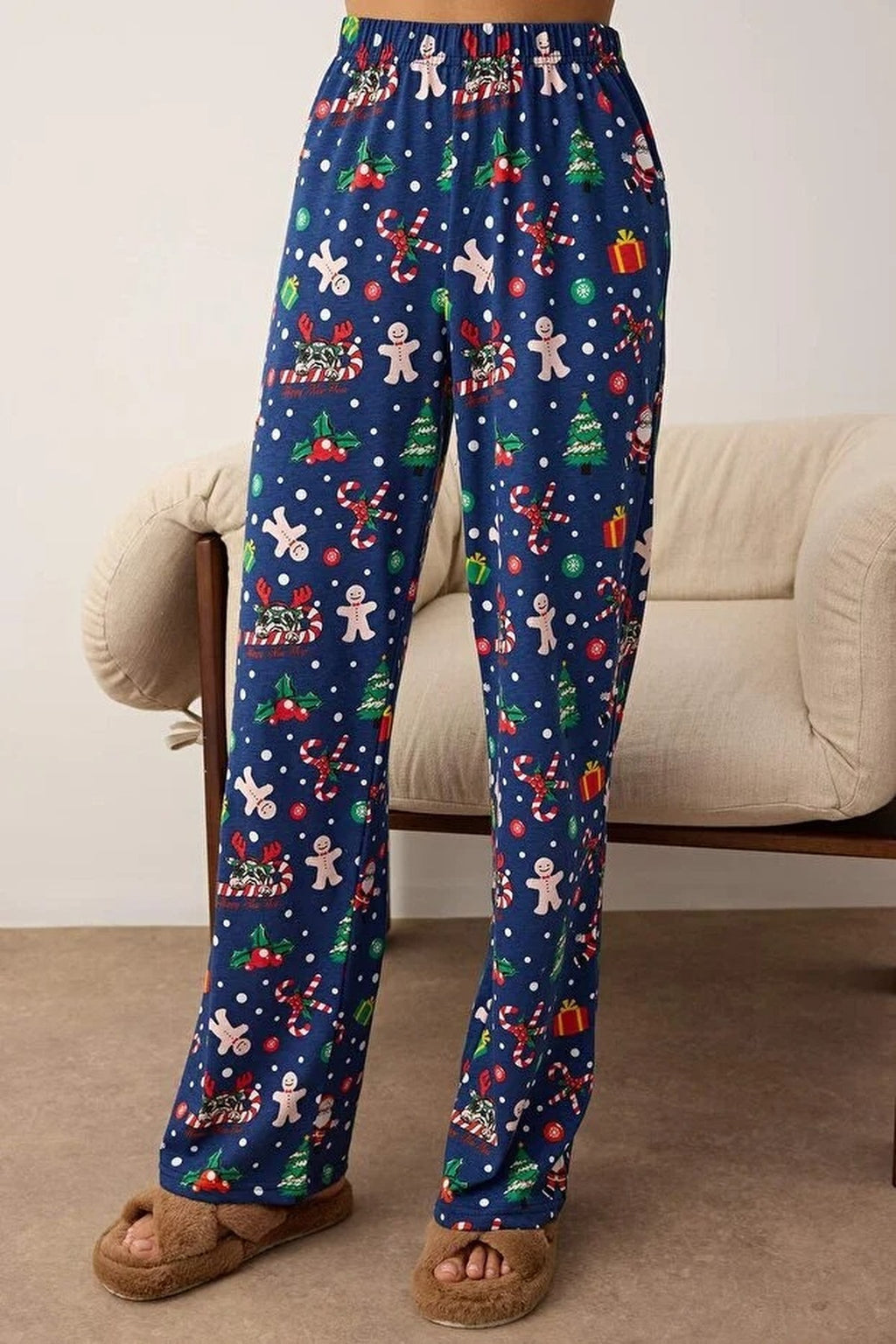 2-Piece 100% Cotton Christmas Themed Knit Pajama Set