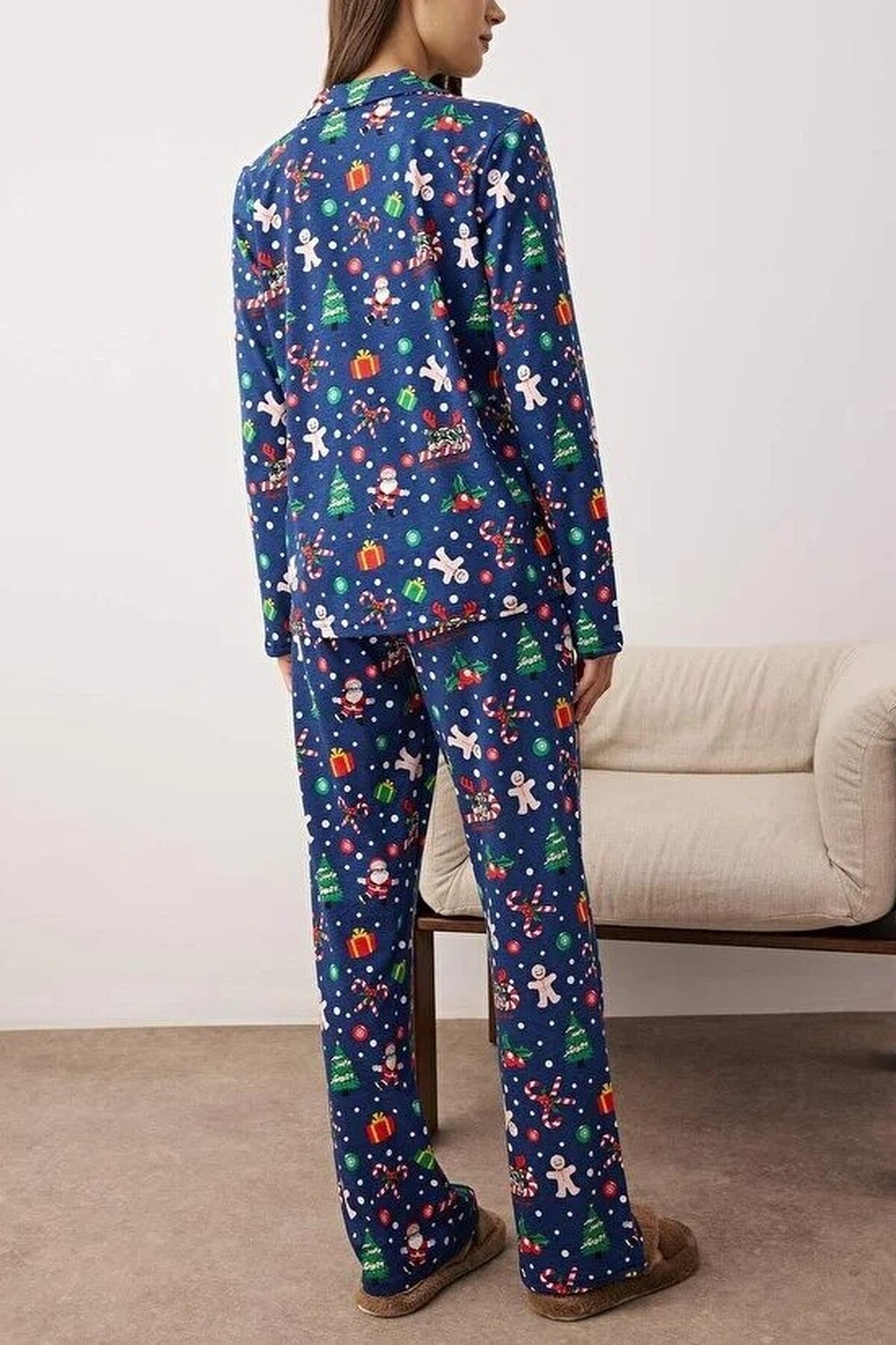 2-Piece 100% Cotton Christmas Themed Knit Pajama Set