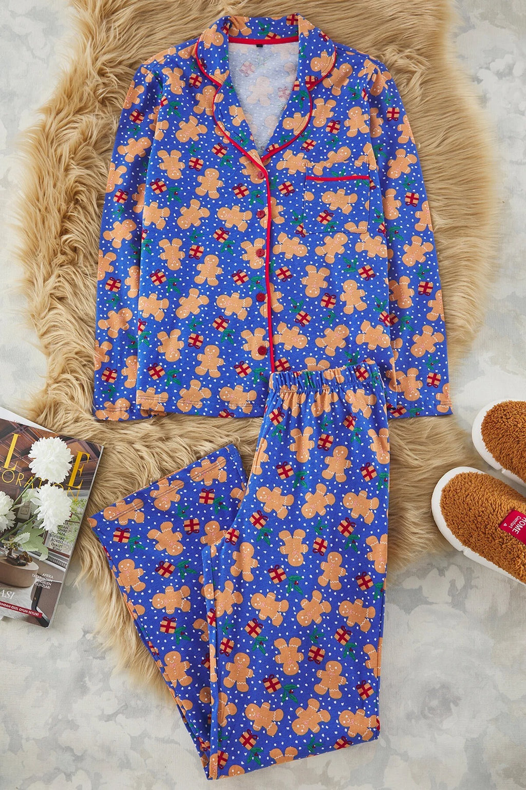 2-Piece 100% Cotton Christmas Themed Knit Pajama Set