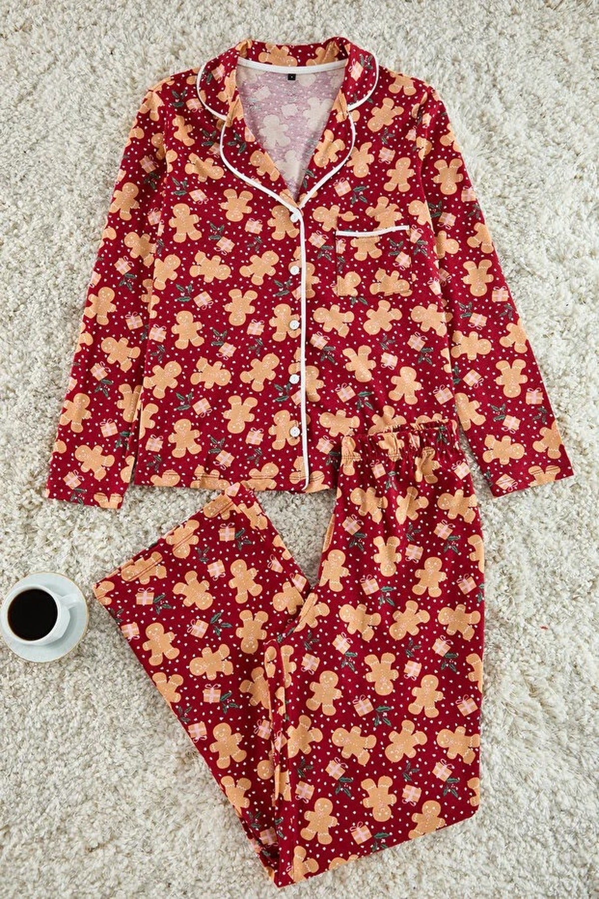 2-Piece 100% Cotton Christmas Themed Knit Pajama Set