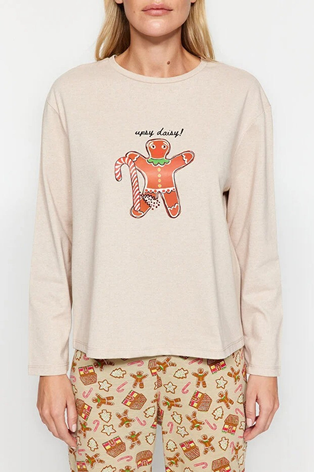 2-Piece 100% Cotton Christmas Themed Knit Pajama Set