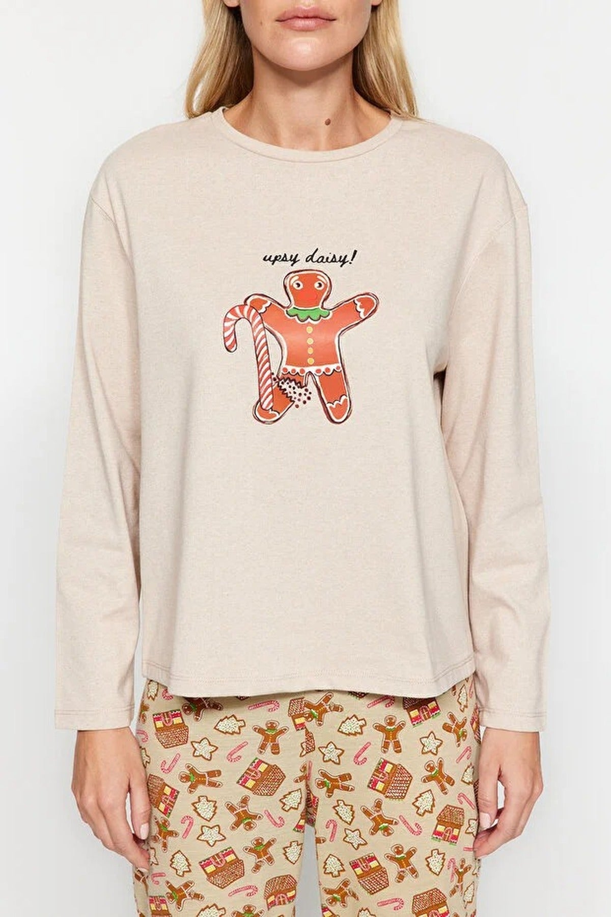 2-Piece 100% Cotton Christmas Themed Knit Pajama Set