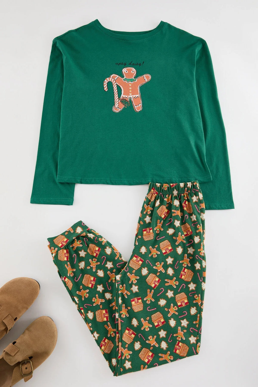 2-Piece 100% Cotton Christmas Themed Knit Pajama Set