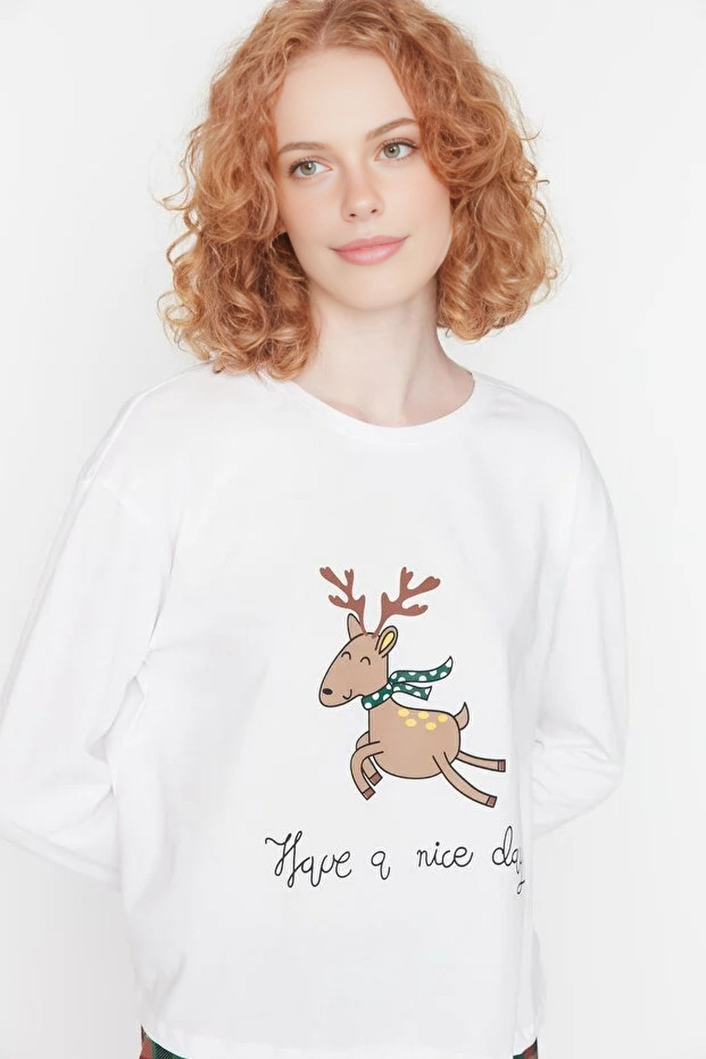 2-Piece 100% Cotton Christmas Themed Knit Pajama Set