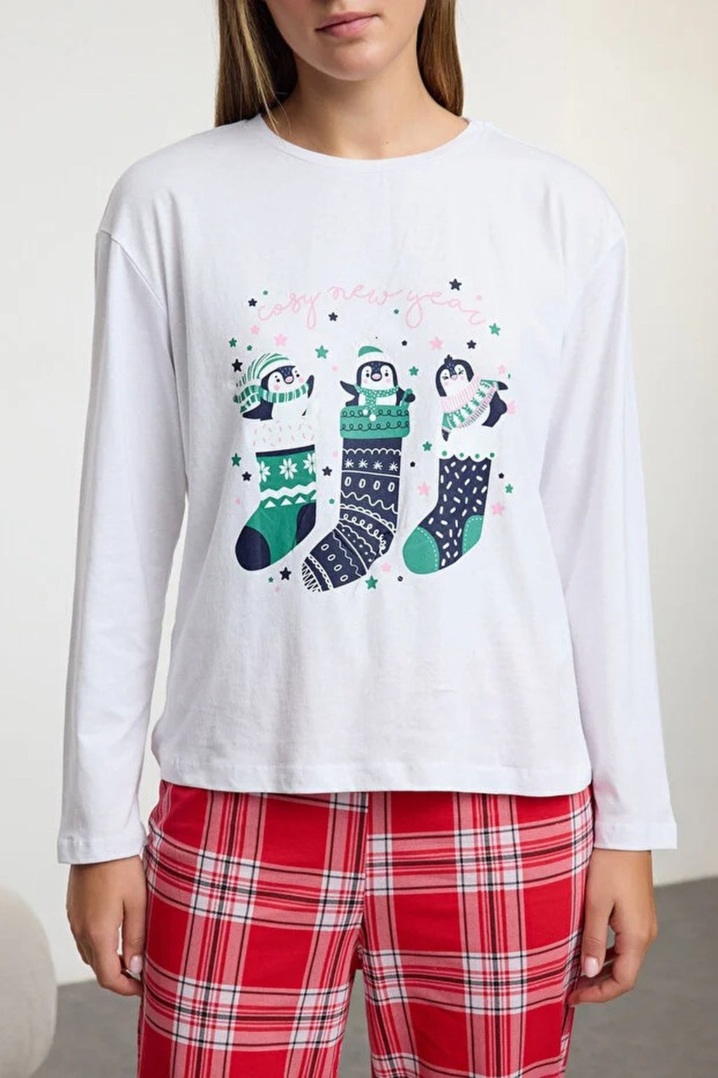 2-Piece 100% Cotton Christmas Themed Knit Pajama Set