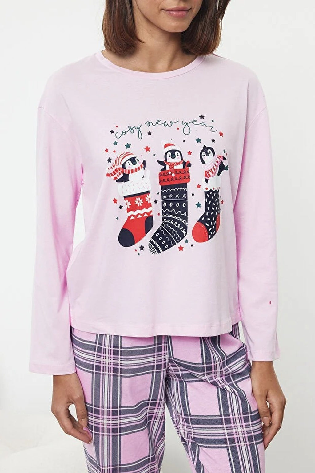 2-Piece 100% Cotton Christmas Themed Knit Pajama Set