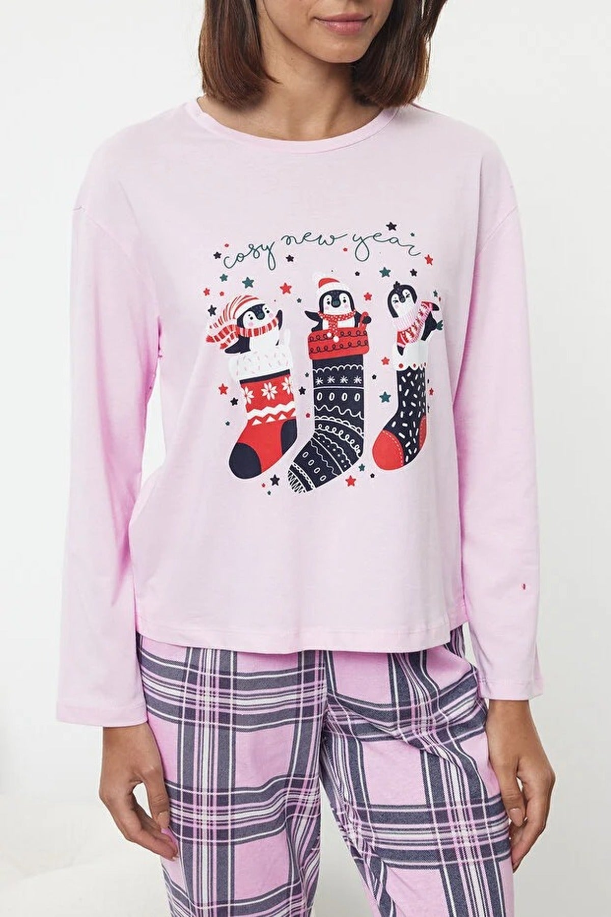 2-Piece 100% Cotton Christmas Themed Knit Pajama Set