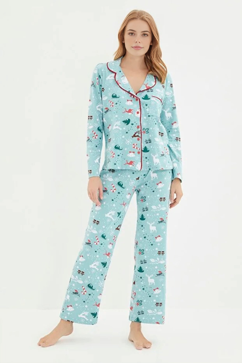2-Piece 100% Cotton Winter Themed Knit Pajama Set