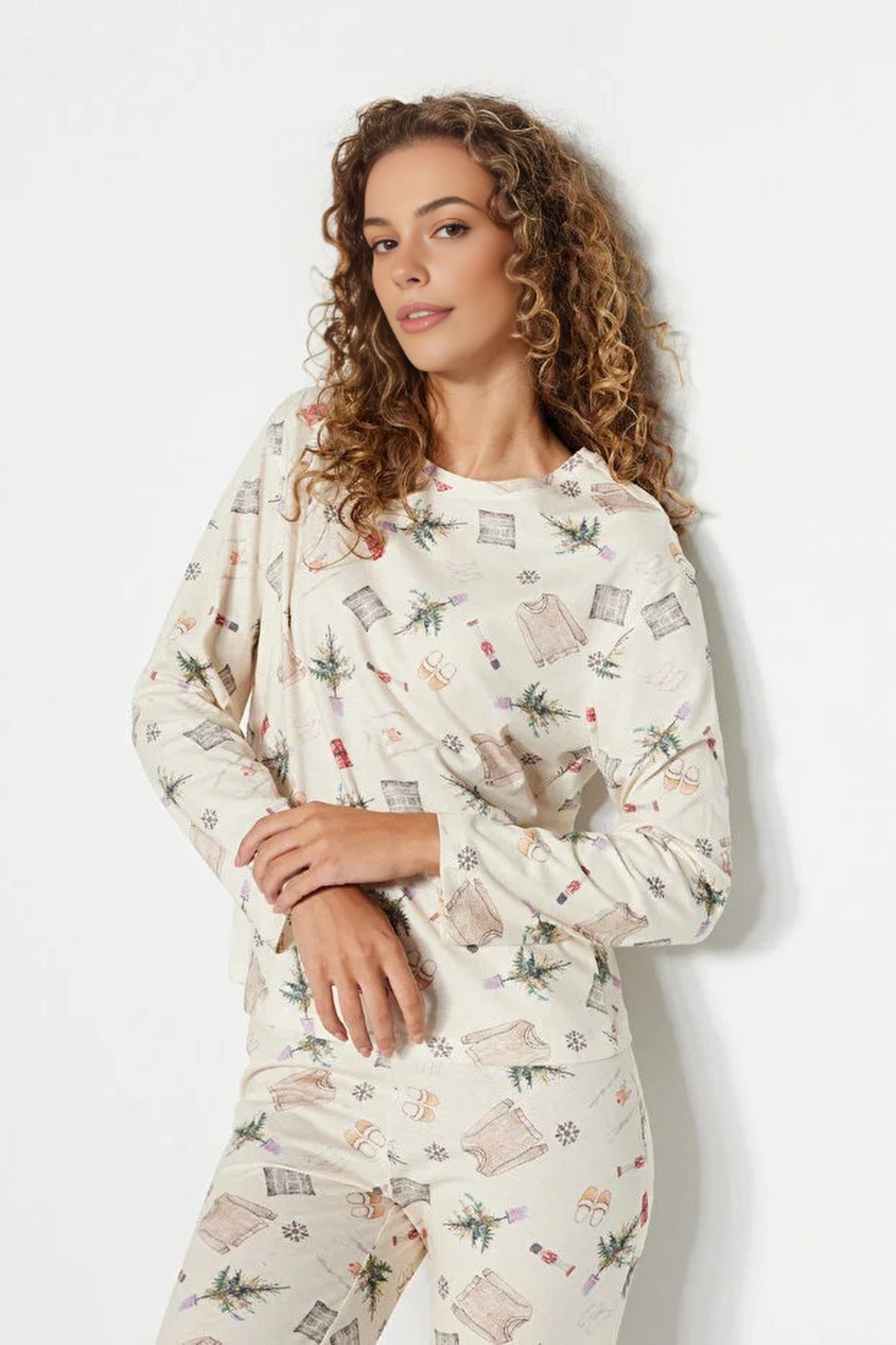 2-Piece 100% Cotton Winter Themed Knit Pajama Set