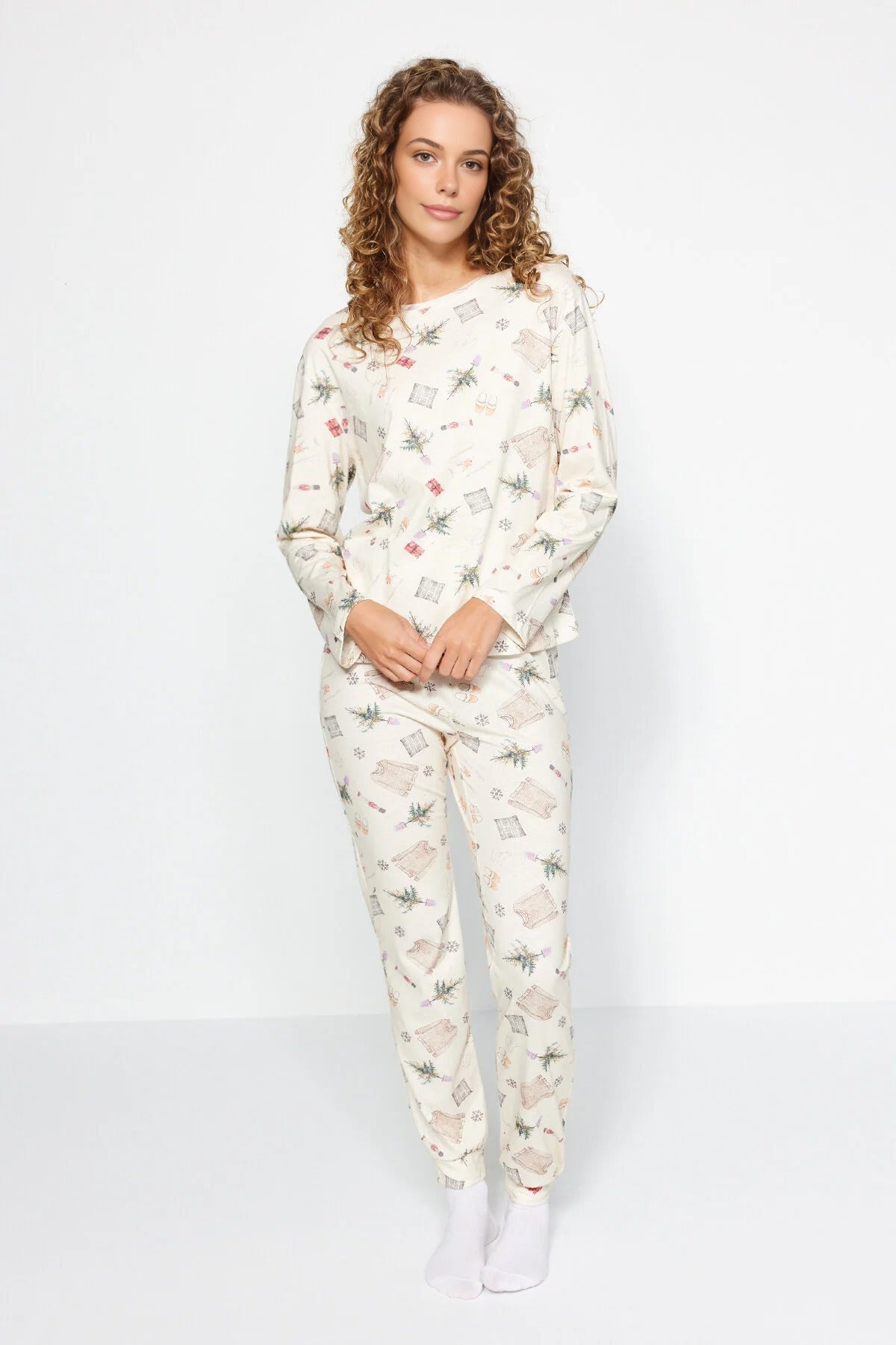 2-Piece 100% Cotton Winter Themed Knit Pajama Set