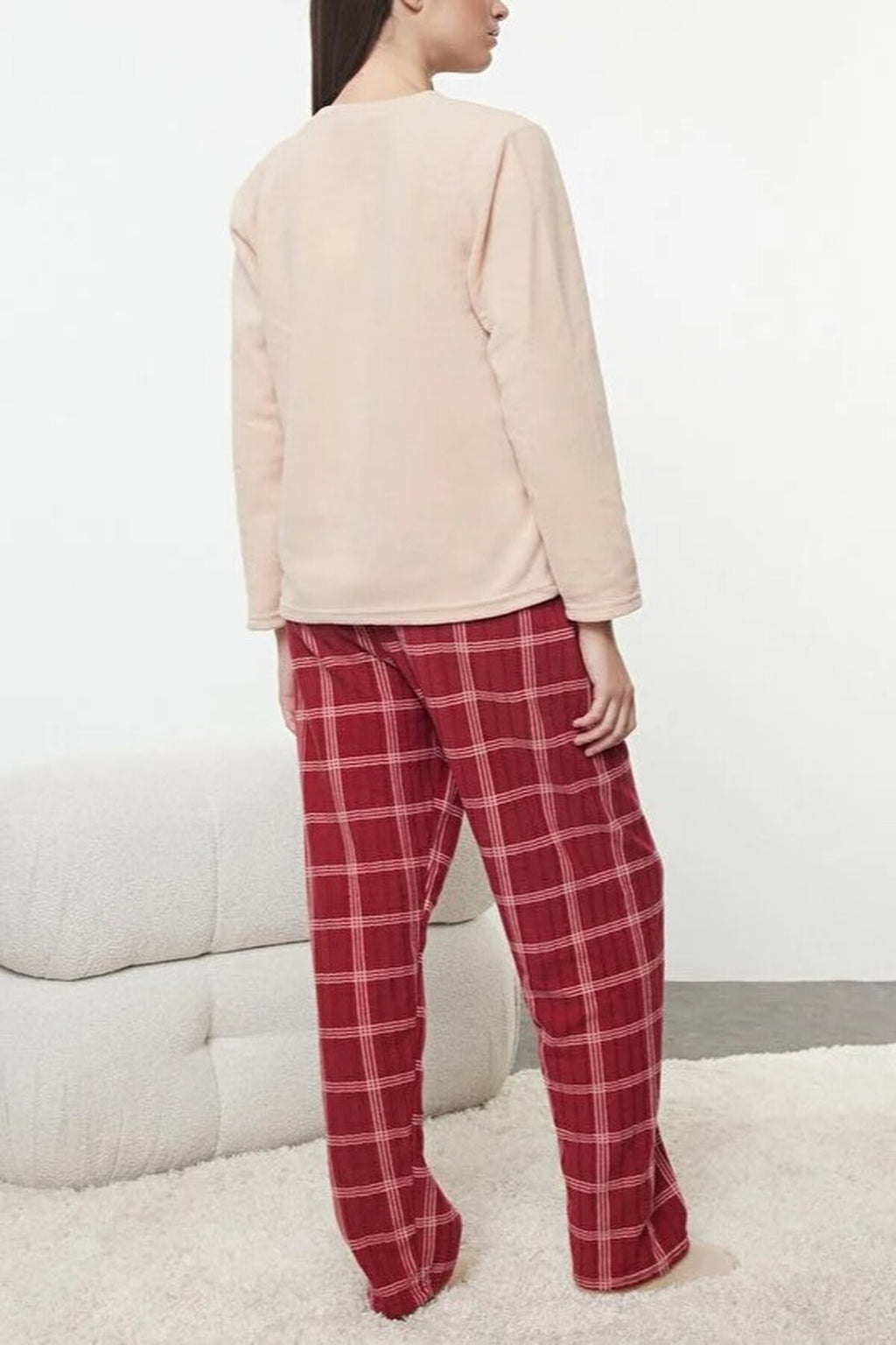 2-Piece Christmas Themed Polar Fleece Argyle Knit Pajama Set