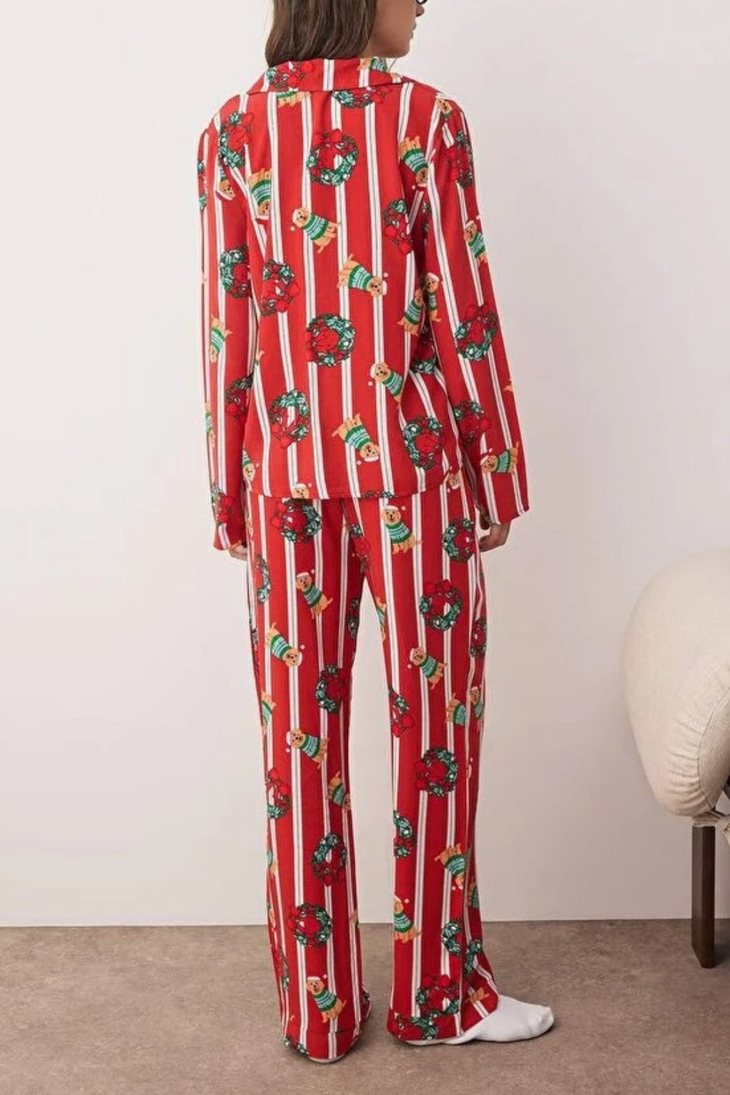 2-Piece Dog Print Christmas Themed Woven Pajama Set