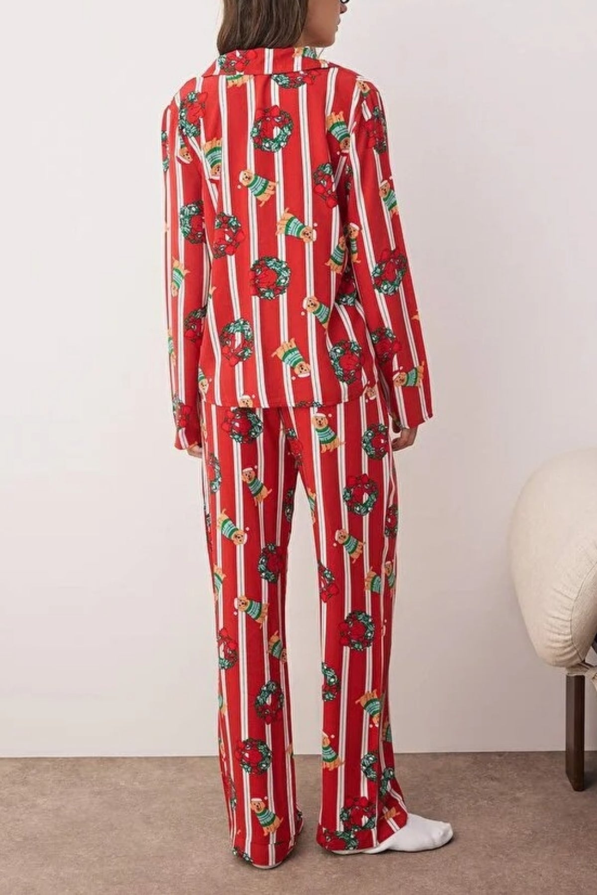 2-Piece Dog Print Christmas Themed Woven Pajama Set