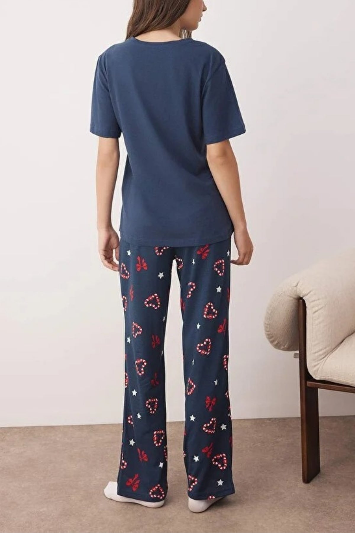 2-Piece Christmas Themed Heart Knit Pajama Set