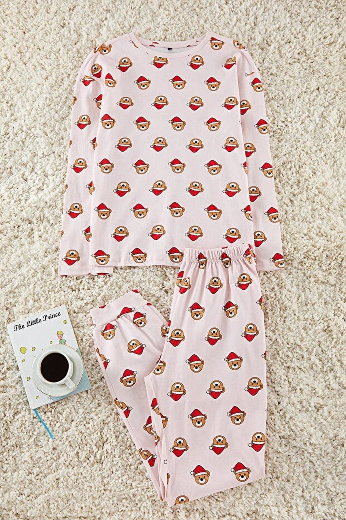 2-Piece 100% Cotton Teddy Bear Print Christmas Themed Knit Pajama Set