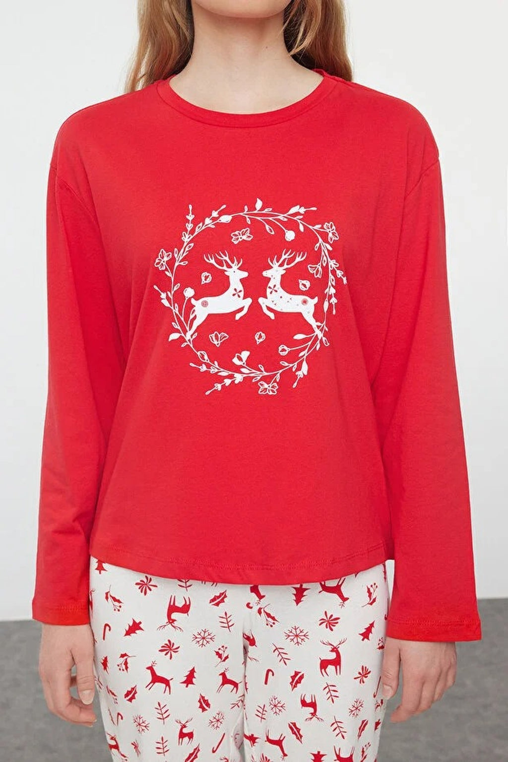 2-Piece 100% Cotton Christmas Themed Knit Pajama Set