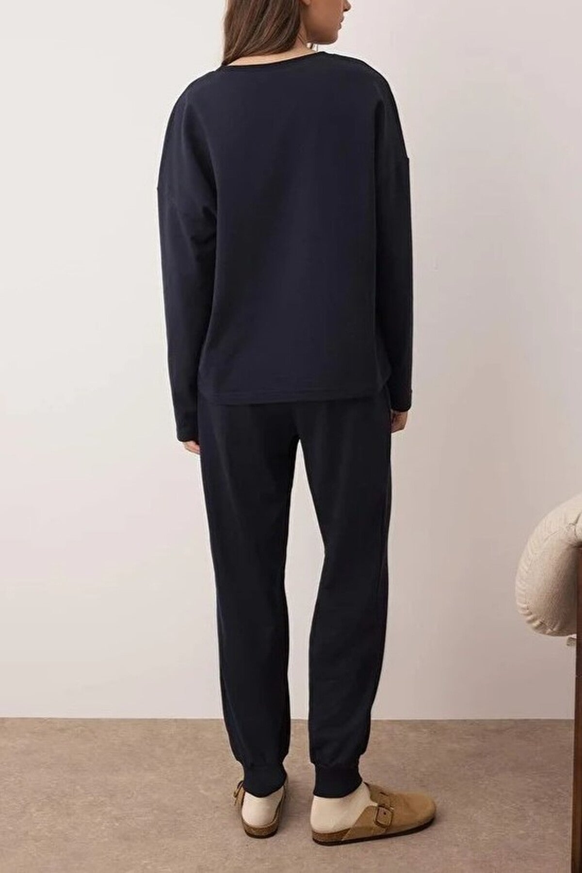 2-Piece Christmas Themed Slogan Embroidered Knit Pajama Set