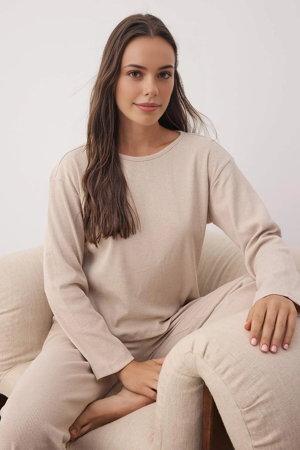 2-Piece Ribbed Long-Sleeve Pajama Set