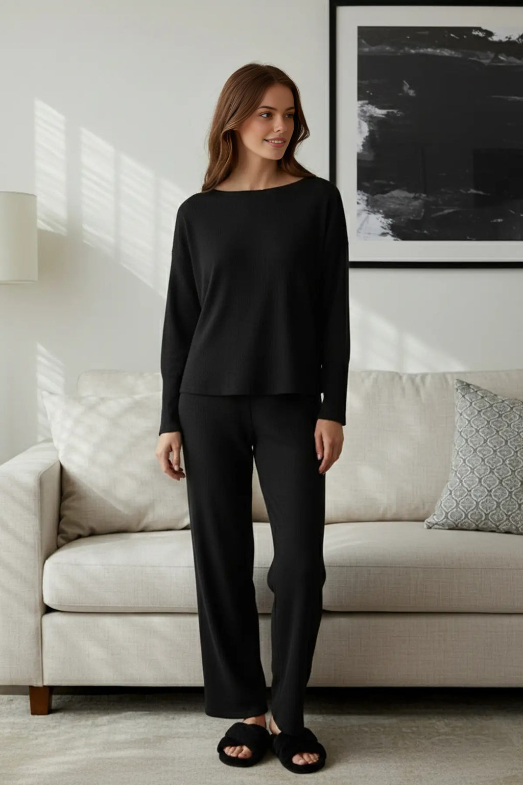 2-Piece Ribbed Long-Sleeve Pajama Set