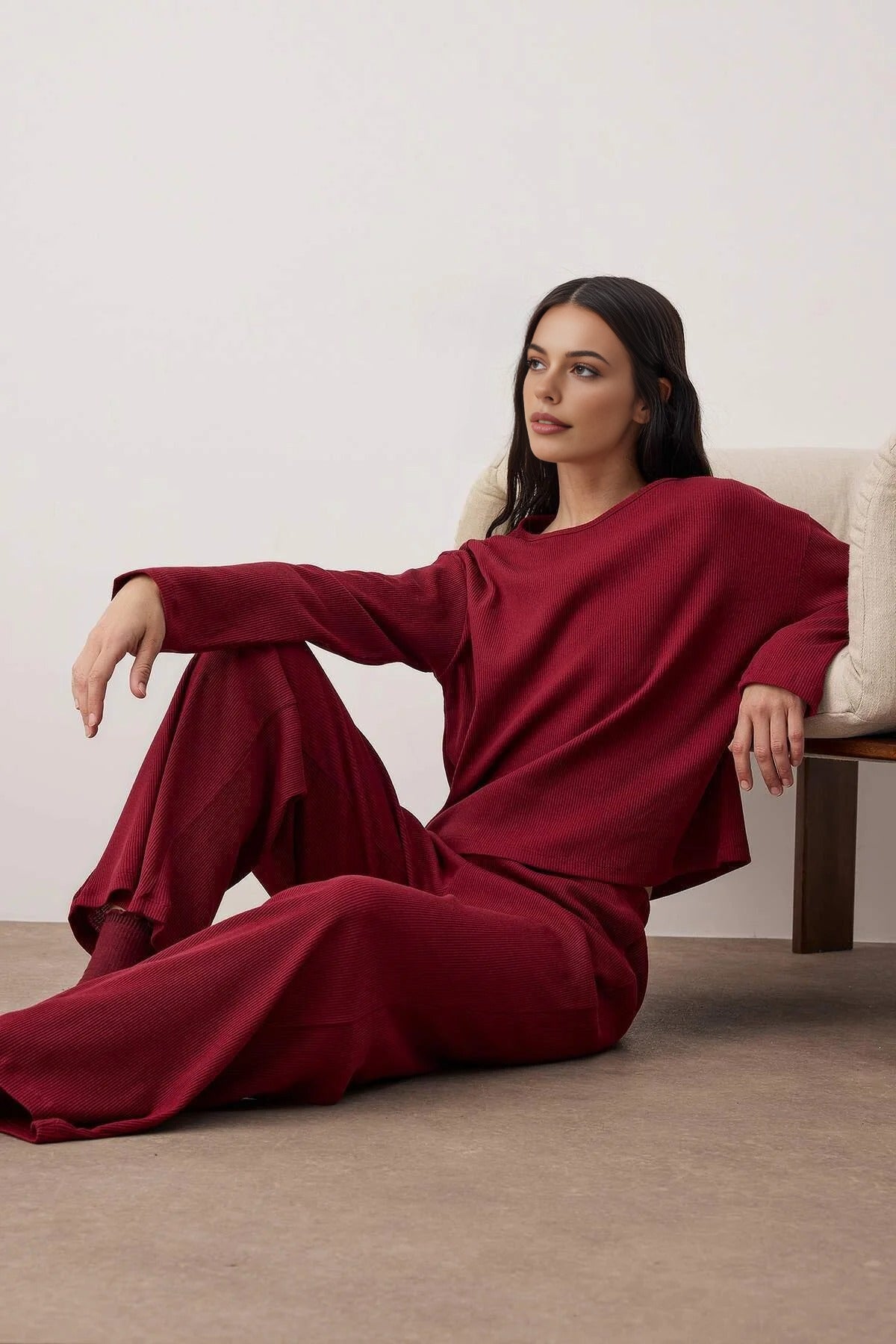 2-Piece Ribbed Long-Sleeve Pajama Set