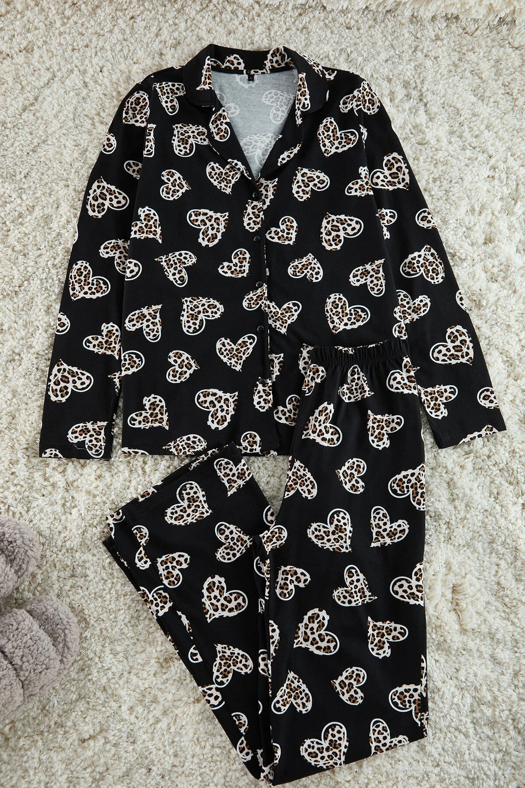 2-Piece Cotton Leopard Heart Knit Pajama Set