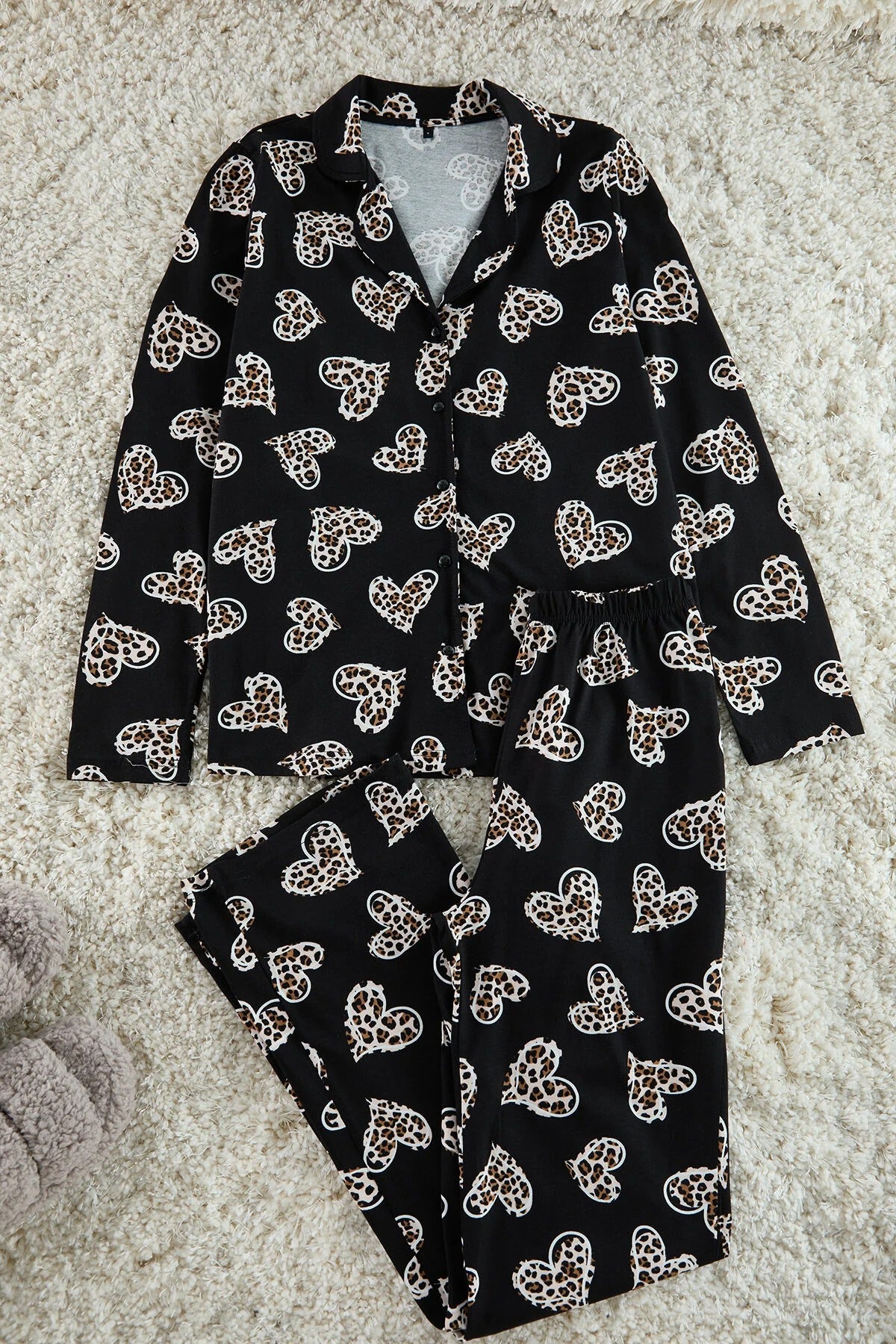 2-Piece Cotton Leopard Heart Knit Pajama Set