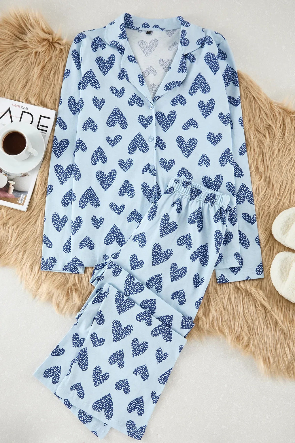 2-Piece Cotton Leopard Heart Knit Pajama Set