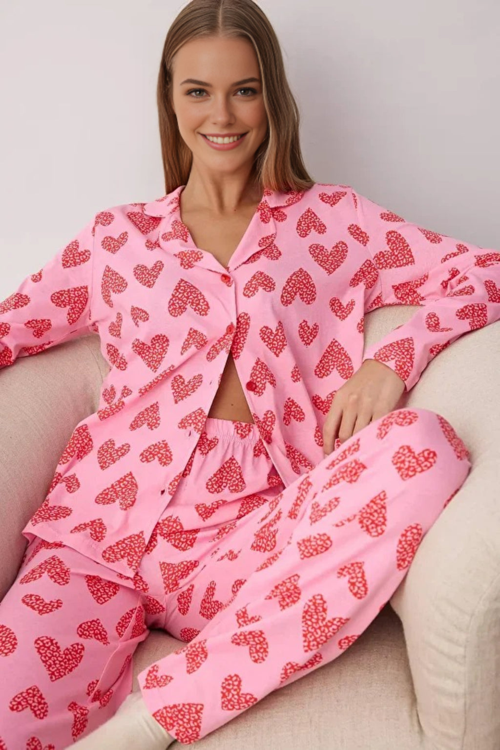 2-Piece Cotton Leopard Heart Knit Pajama Set