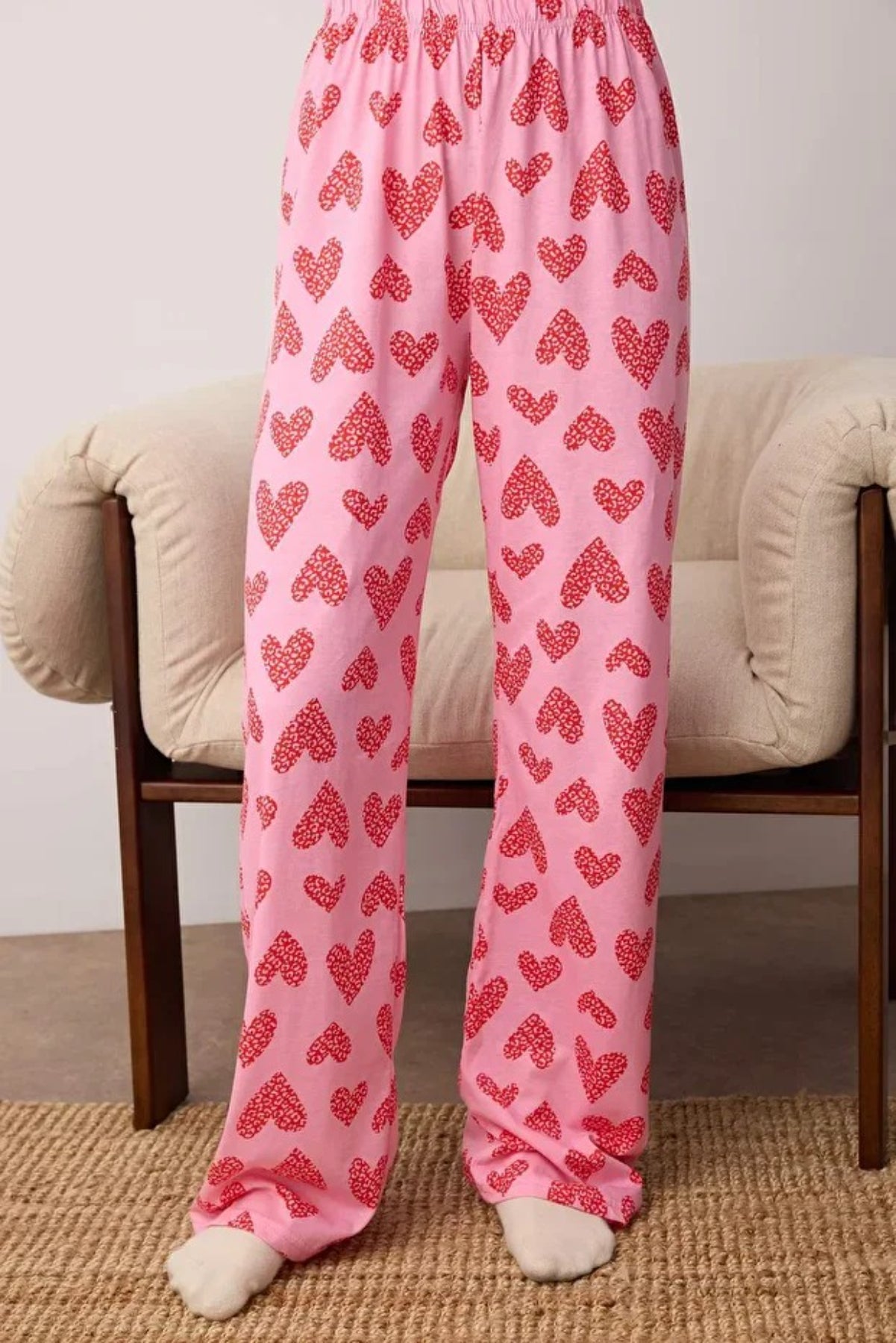 2-Piece Cotton Leopard Heart Knit Pajama Set