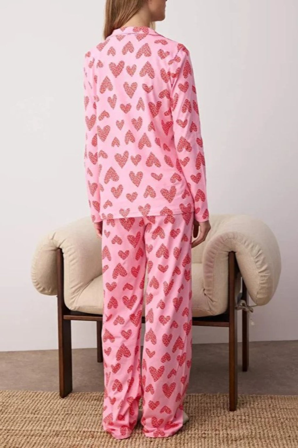 2-Piece Cotton Leopard Heart Knit Pajama Set