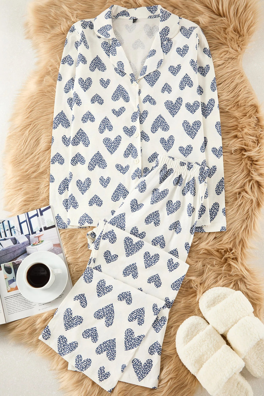 2-Piece Cotton Leopard Heart Knit Pajama Set