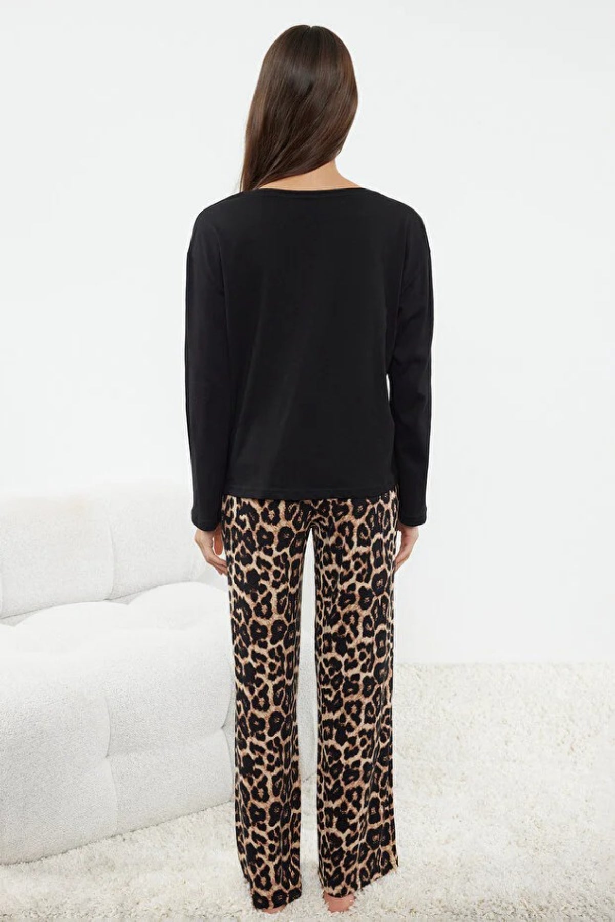 2- Piece Cotton Knit Pajama Set with Leopard Print