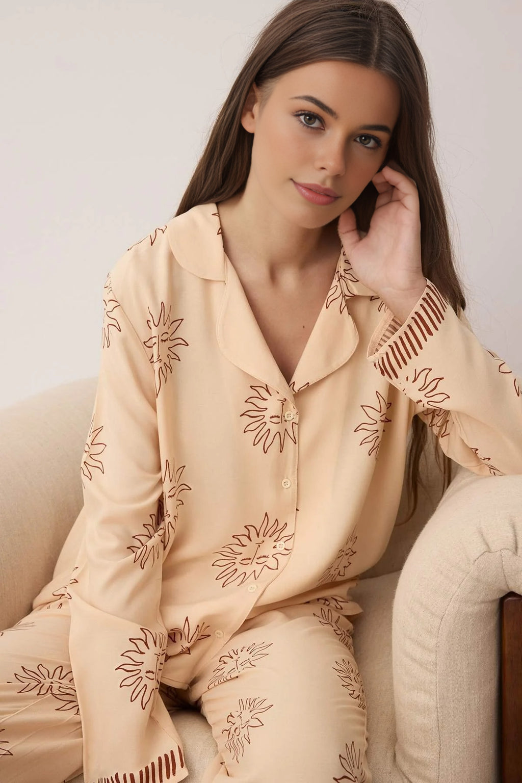 2- Piece Sun Patterned Viscose Woven Pajama Set