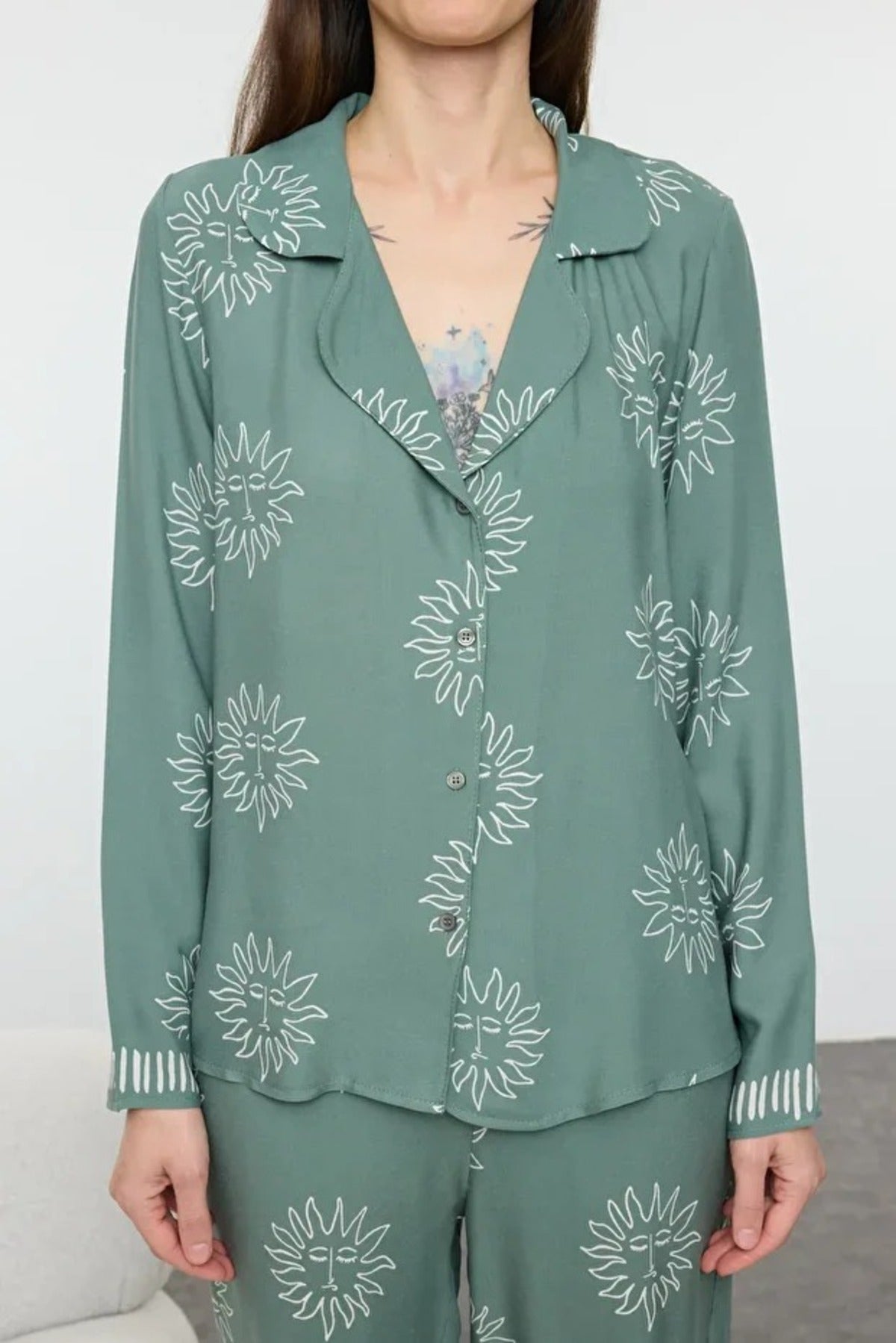 2- Piece Sun Patterned Viscose Woven Pajama Set