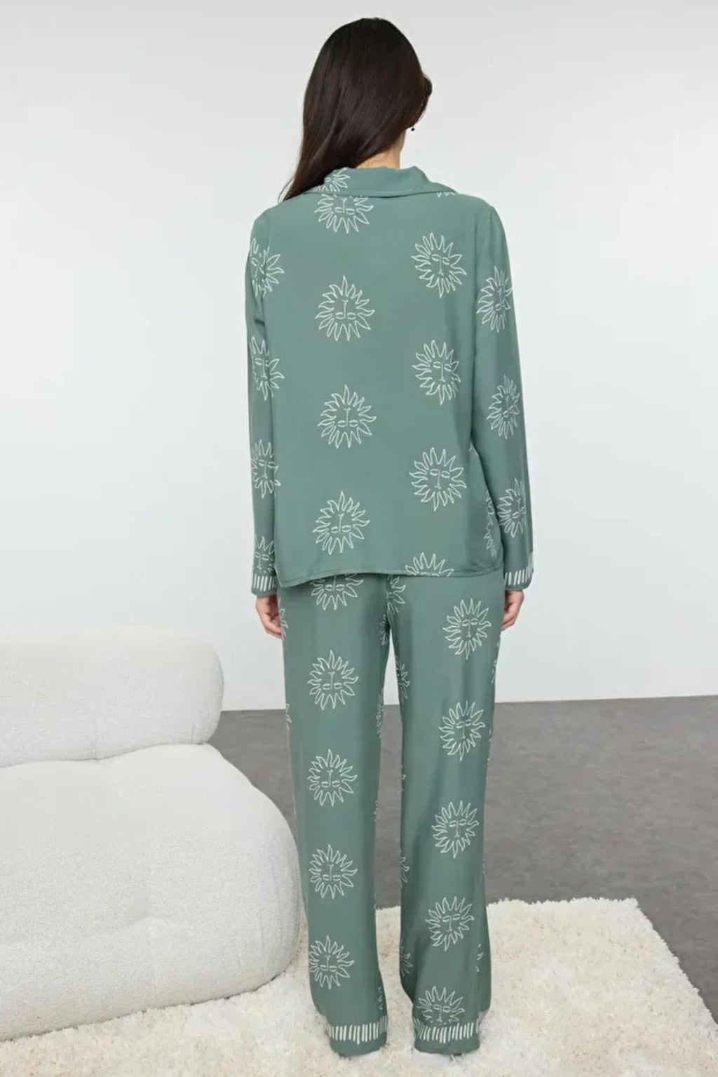 2- Piece Sun Patterned Viscose Woven Pajama Set