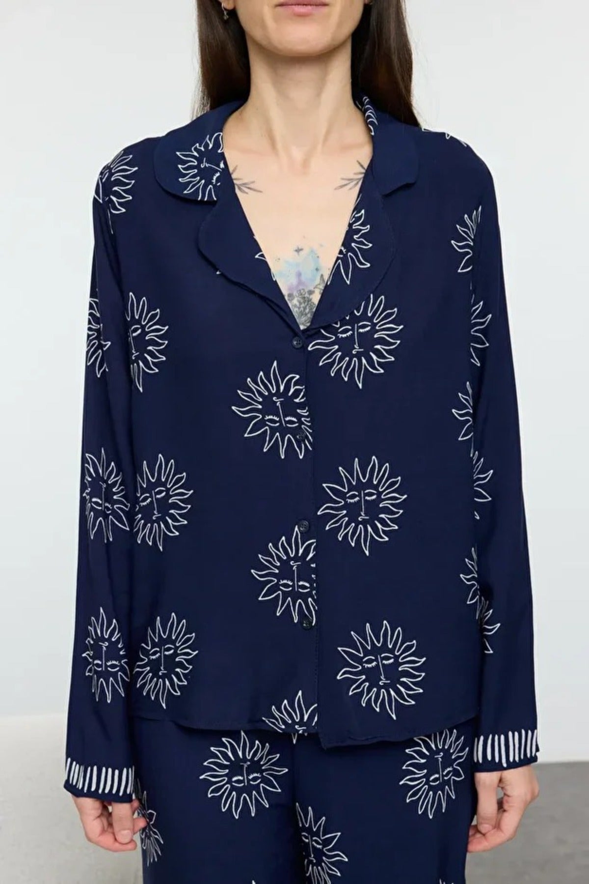 2- Piece Sun Patterned Viscose Woven Pajama Set